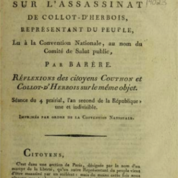 HE1 textsRapport sur l'assassinat de Collot-d'Herbois, représentant du peuple,