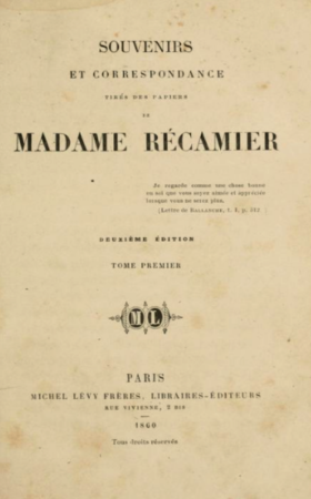 Li1-2V - RECAMIER - Souvenirs et correspondance tirés des papiers de Madam Récamier